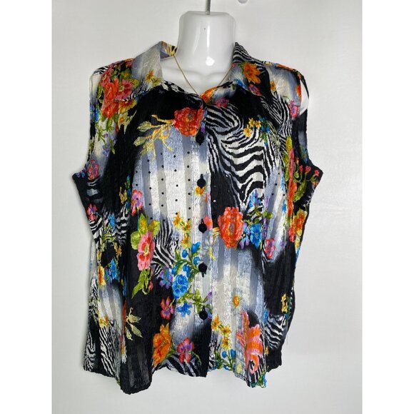 Alberto Makali Womens Zebra & Floral Print Sleeveless Blouse M - Picture 1 of 7